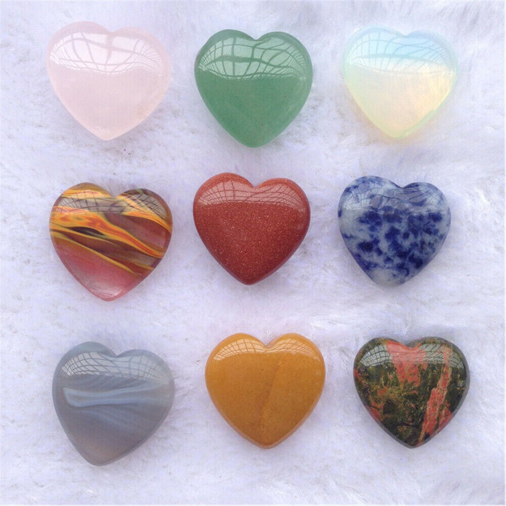 20PCS 20mm Natural Crystal Quartz Carved Heart shaped Healing Love Gemstone USA