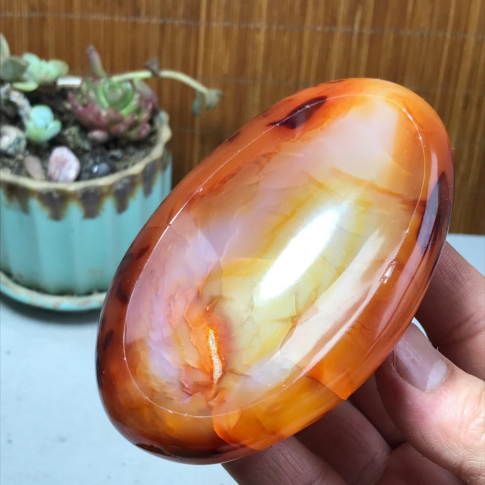 105-65-28mm Rare NATURAL red agate ashtray Hand polishing Crystal specimen A4319
