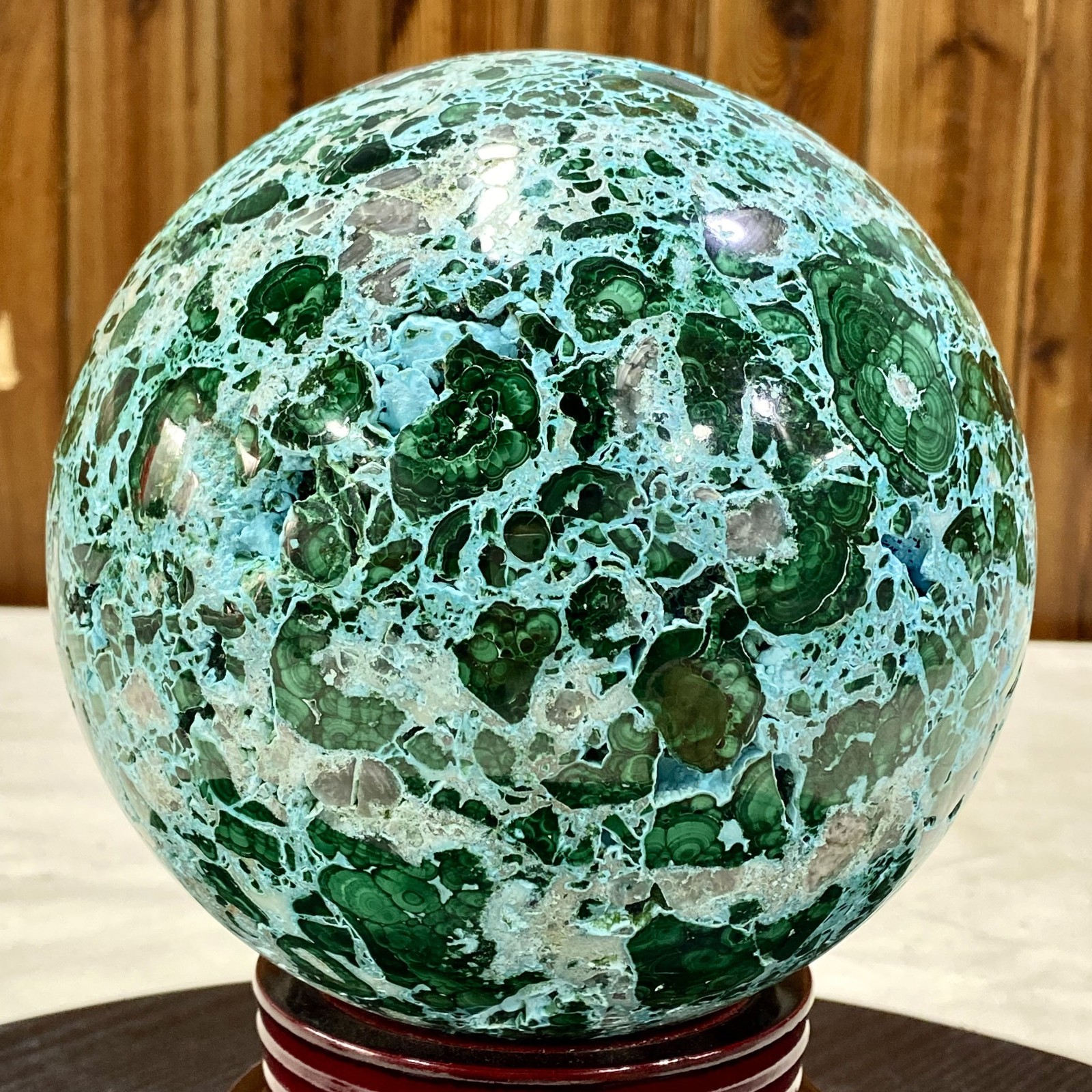 14LB Natural Gloss Polishing Blue Green Silicon Malachite Crystal Ball Energy