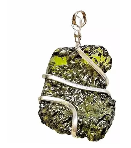 Certified Moldavite Stone Pendant for Men and Women (Green) Carat Plus