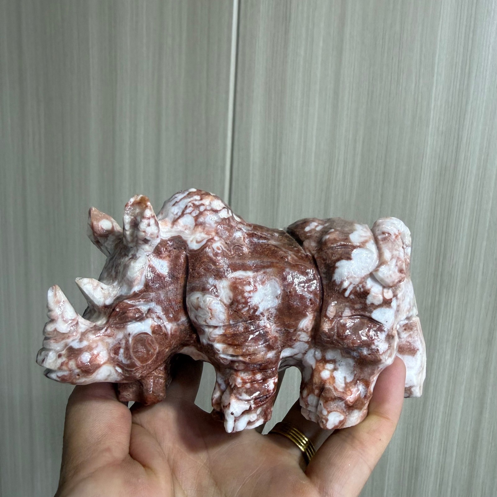4.7″ natural Five-color Jade hand carved Rhino Quartz Crystal reiki healing 1pc