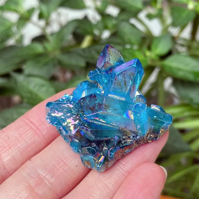 Blue Aura Quartz Cluster Crystal Specimen Decor Meditation Stone Healing Reiki