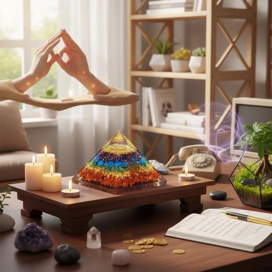 7 Chakra Orgonite Pyramid EMF Protection Crystal Energy Generator For Meditation