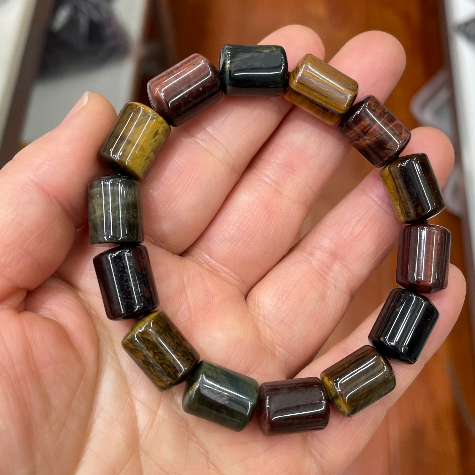 1pcs Natural Tiger Eye Stone Elastic Rope Bracelet #18