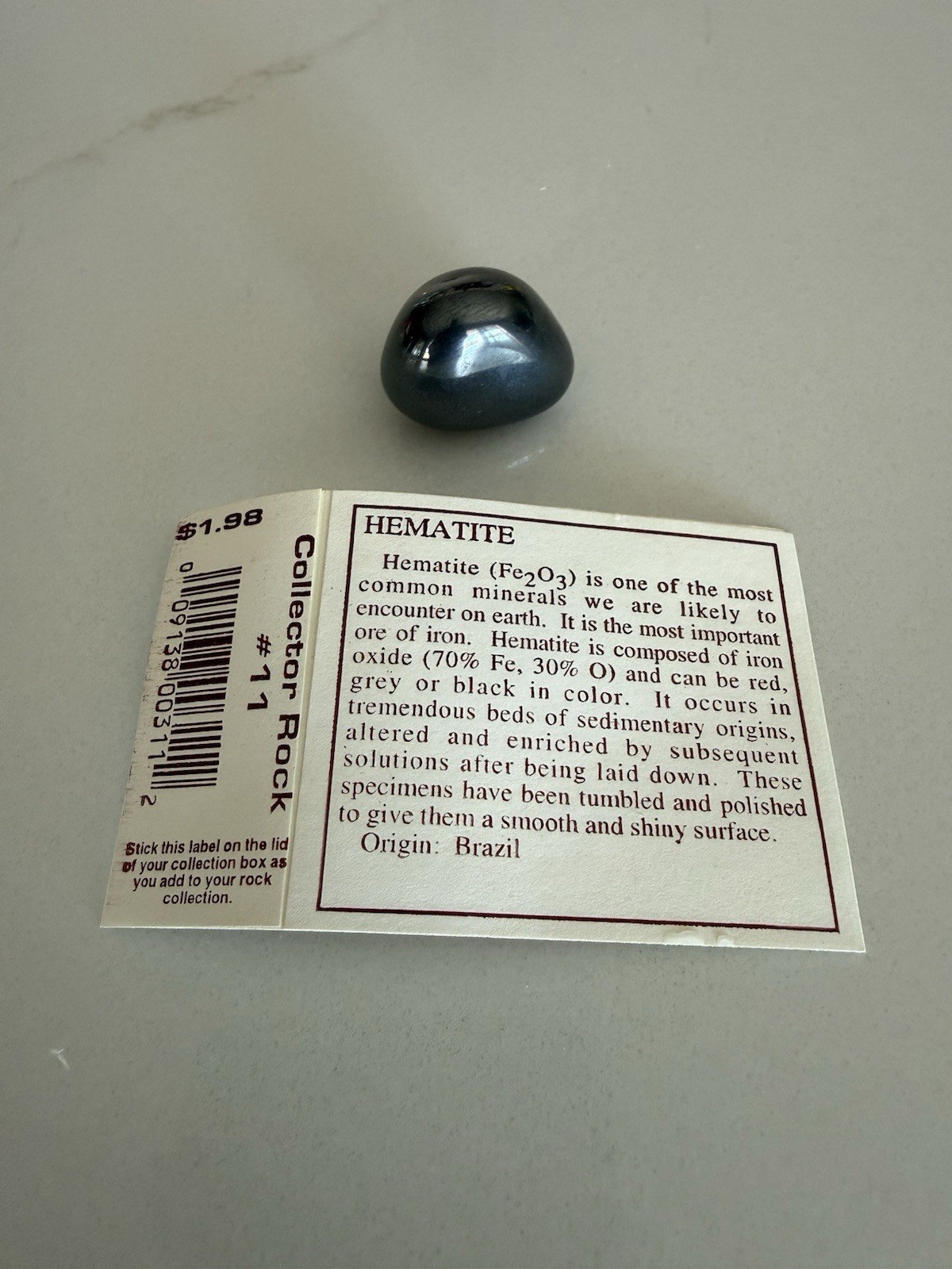 Hematite Tumbled Stone .5″ Brazilian Stone – Shiny – Mirror Properties with Card