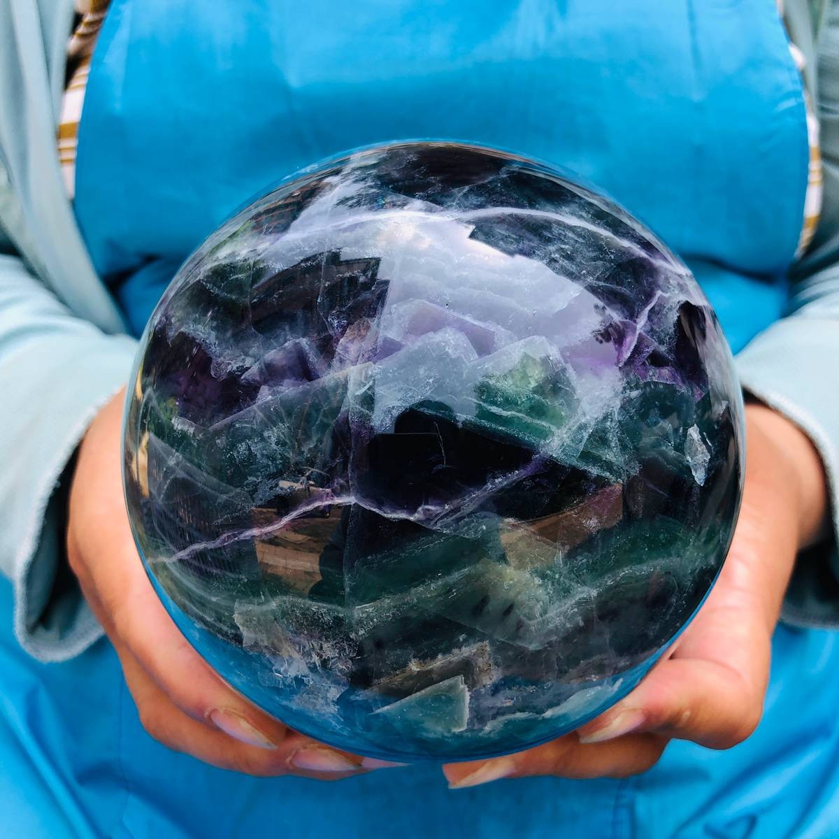 5.69LB Natural rainbow fluorite sphere quartz crystal polished ball healing