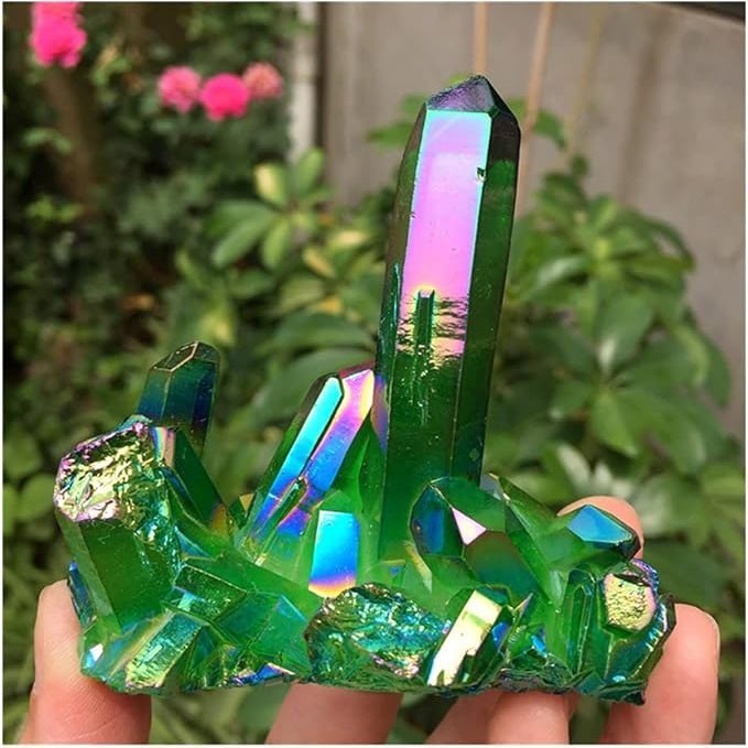 80-100g Green Angel Aura Quartz Cluster Natural Green Coated Crystal Geode Decor