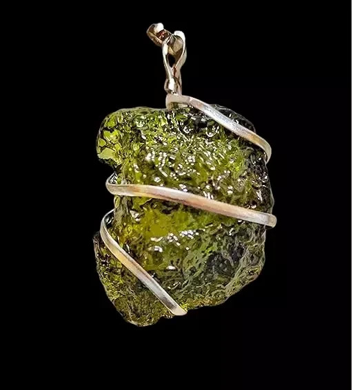 Certified Moldavite Stone Pendant for Men and Women (Green) Carat Plus