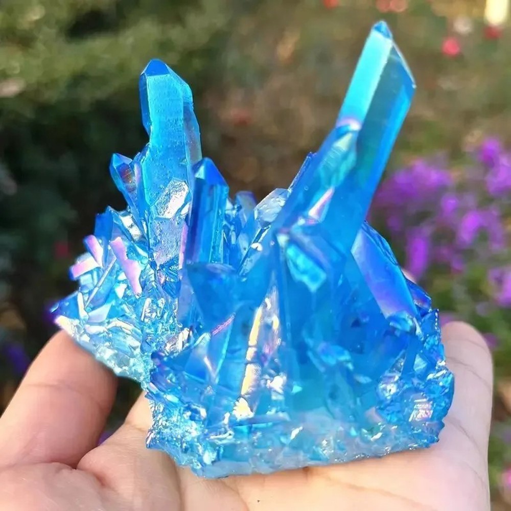 80-100g Titanium Aura Blue Crystal Stone Rainbow Healing Cluster Rock Decor Gift