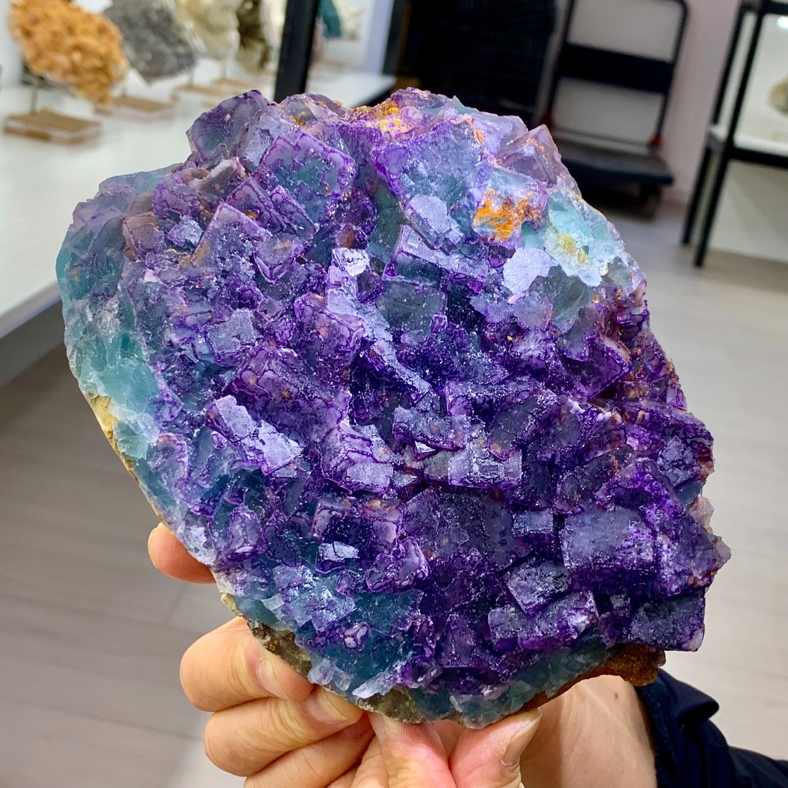 3.52LB Rare transparent purple-blue fluorite cube mineral crystal sample/China