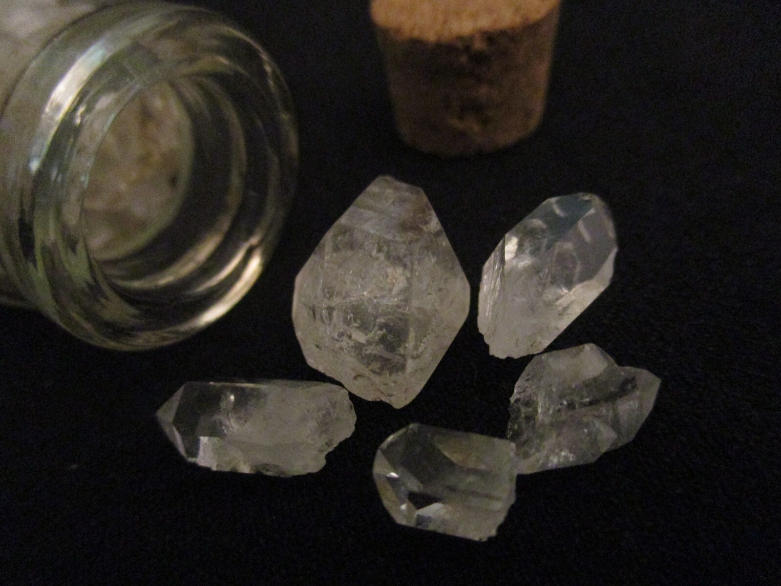 3 x 3/4 Inch Clear Glass Jar Filled With Thumbnail-Sized Quartz Crystals