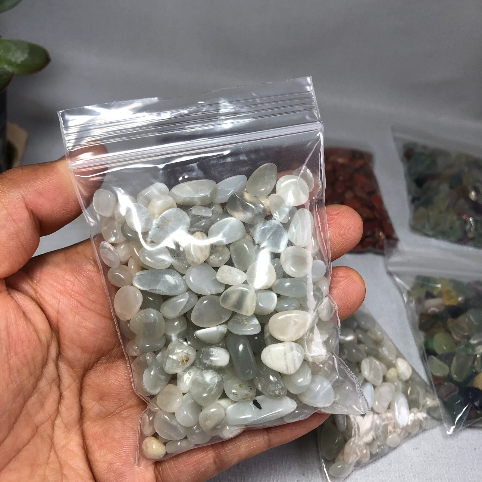 100g Natural grey moonstone crystal gravel reiki healing fish tank decoration