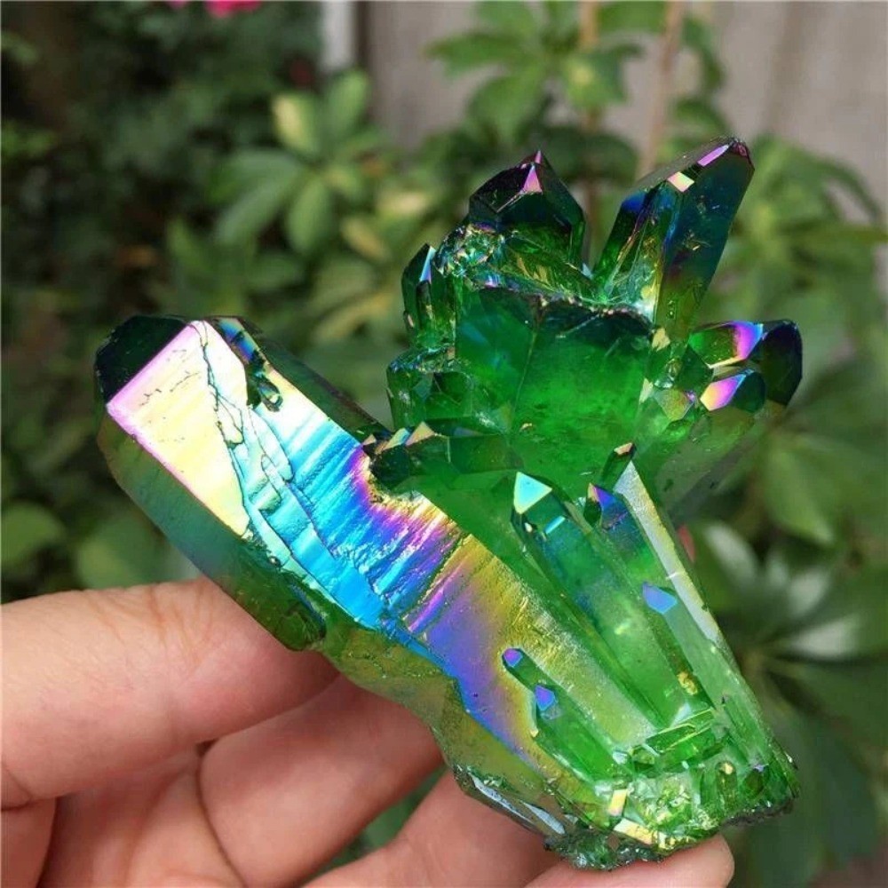 80-120g Green Angel Aura Quartz Crystal Cluster Titanium Crystal Geode Chunk