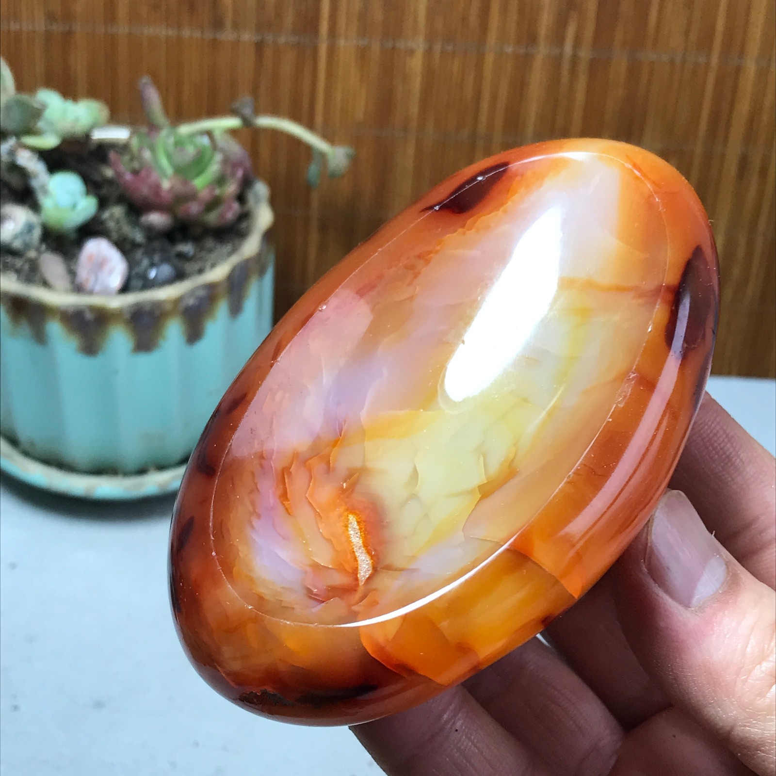 105-65-28mm Rare NATURAL red agate ashtray Hand polishing Crystal specimen A4319