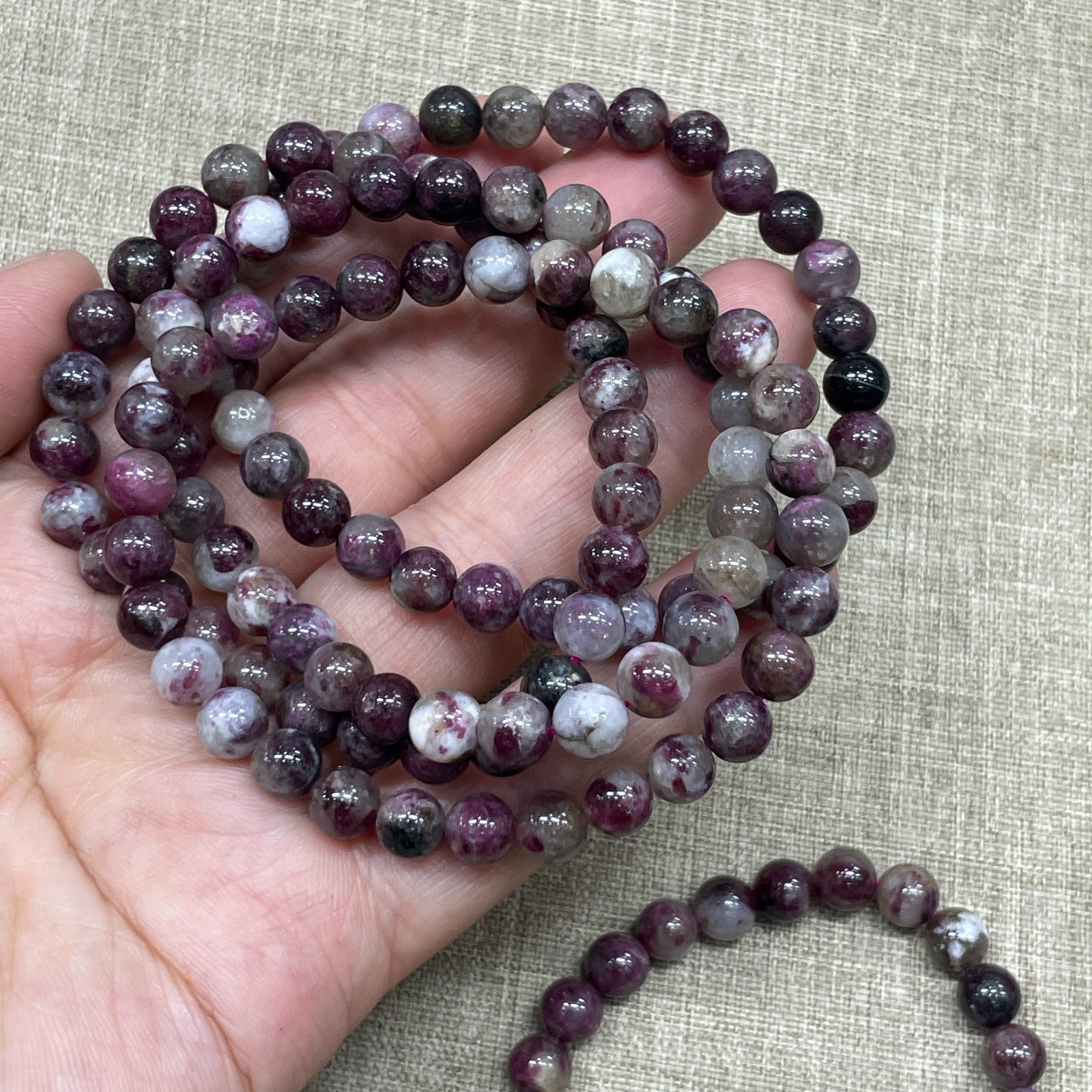 A Wholesale 1 Pcs plum blossom tourmaline stone ball beads 6mm Stretch Bracelet