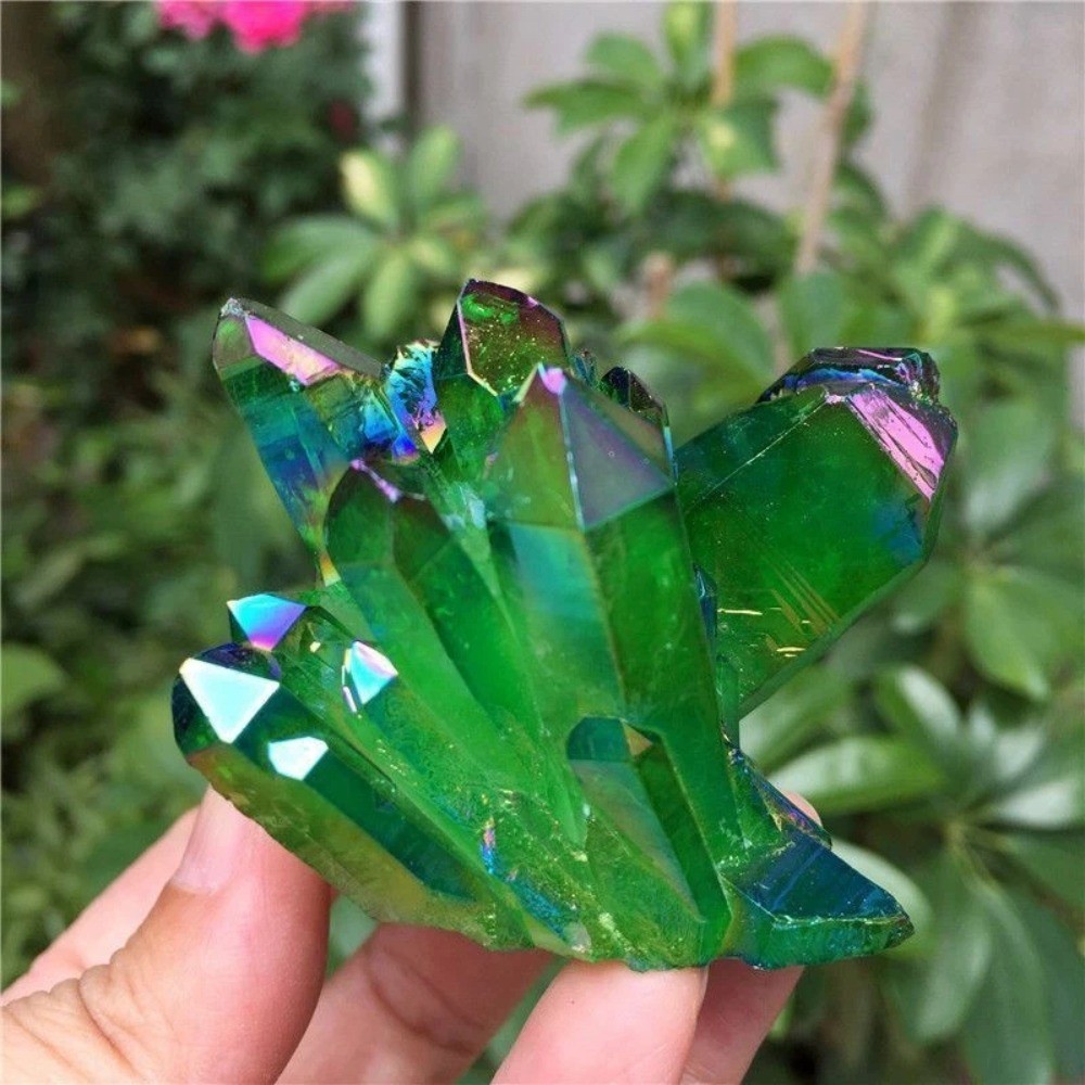 80-120g Green Angel Aura Quartz Crystal Cluster Titanium Crystal Geode Chunk