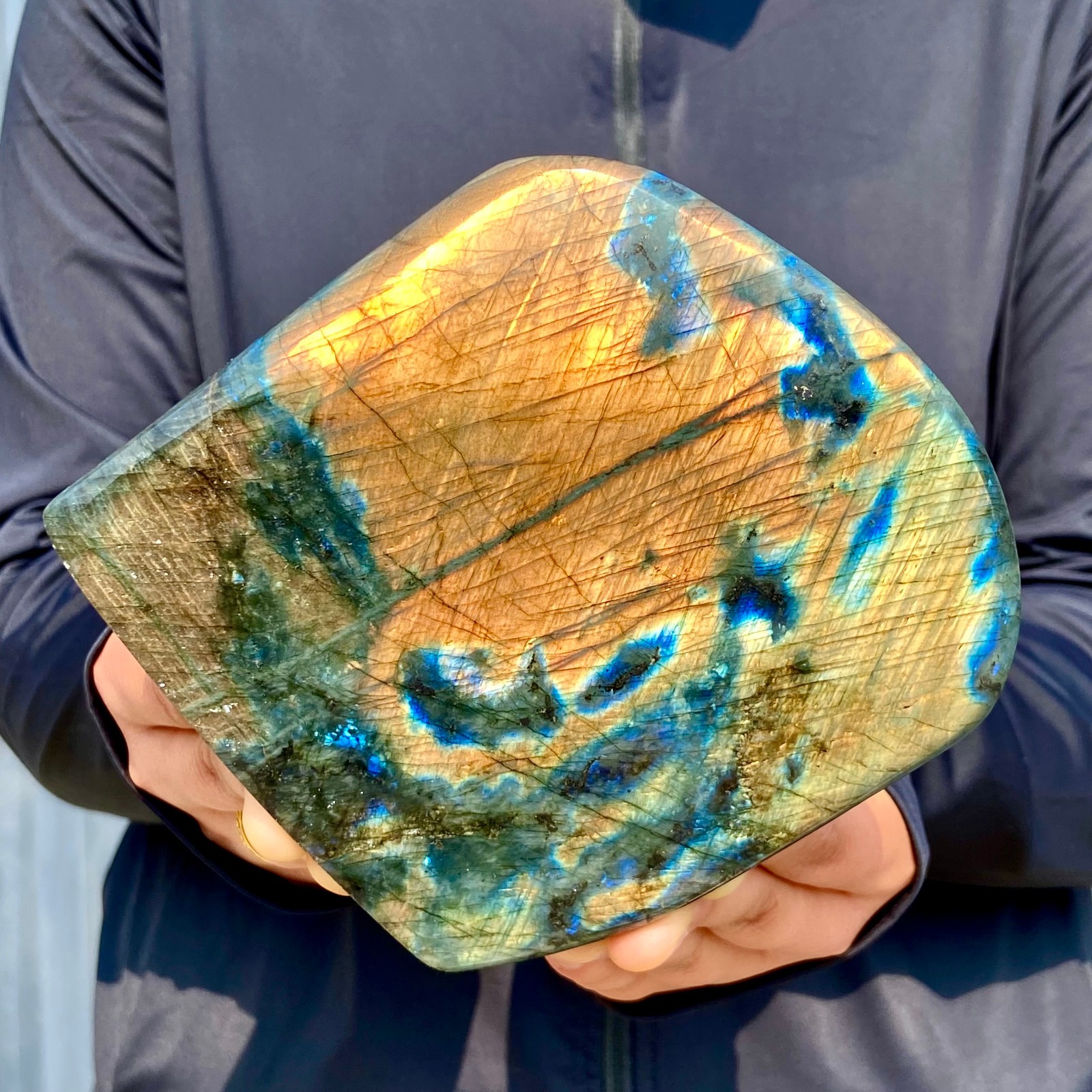 2LB Natural Labrador Raw Stone Rainbow Gloss Polishing Stone Energy Chakra