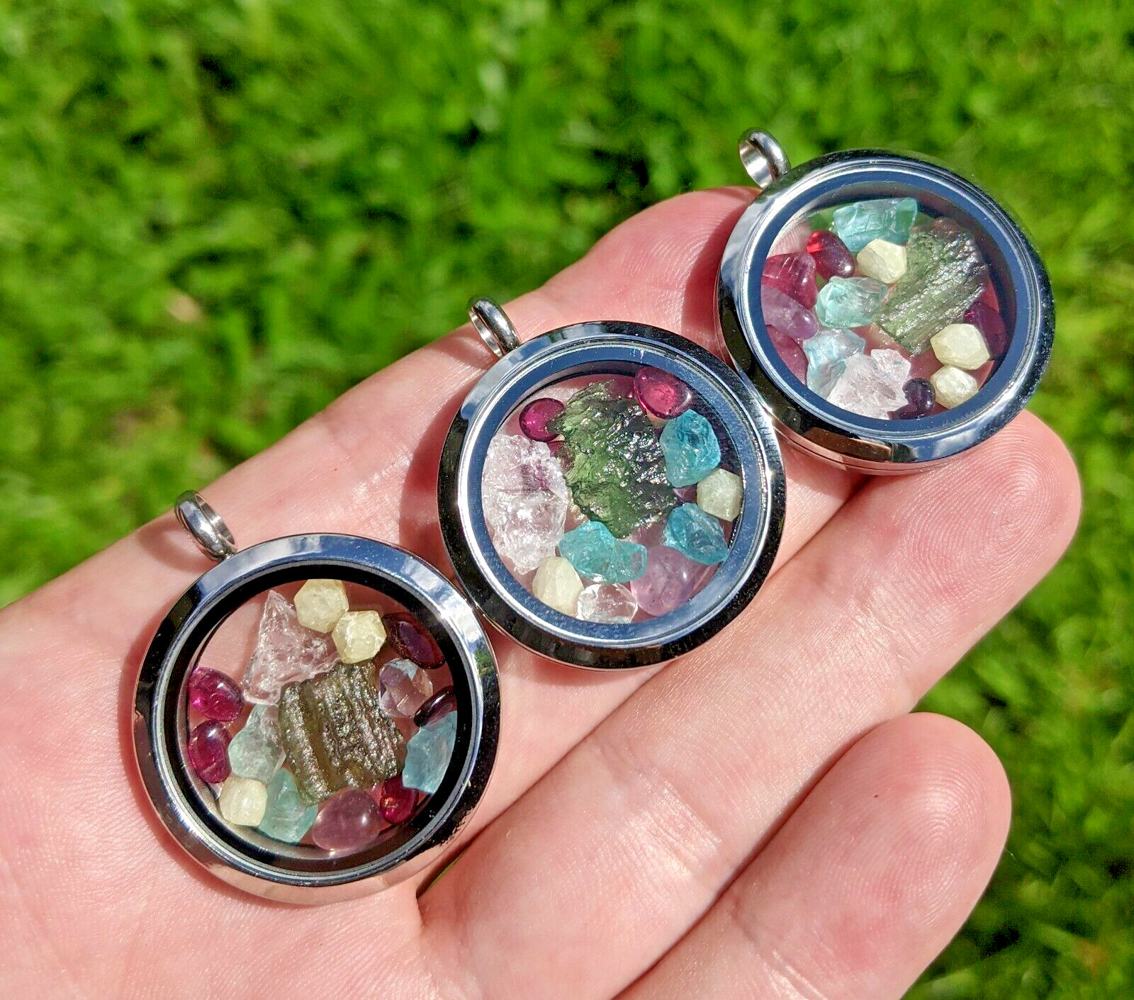 Moldavite Pendant / Phenacite / Herkimer Diamond / Auralite 23 Locket Necklace
