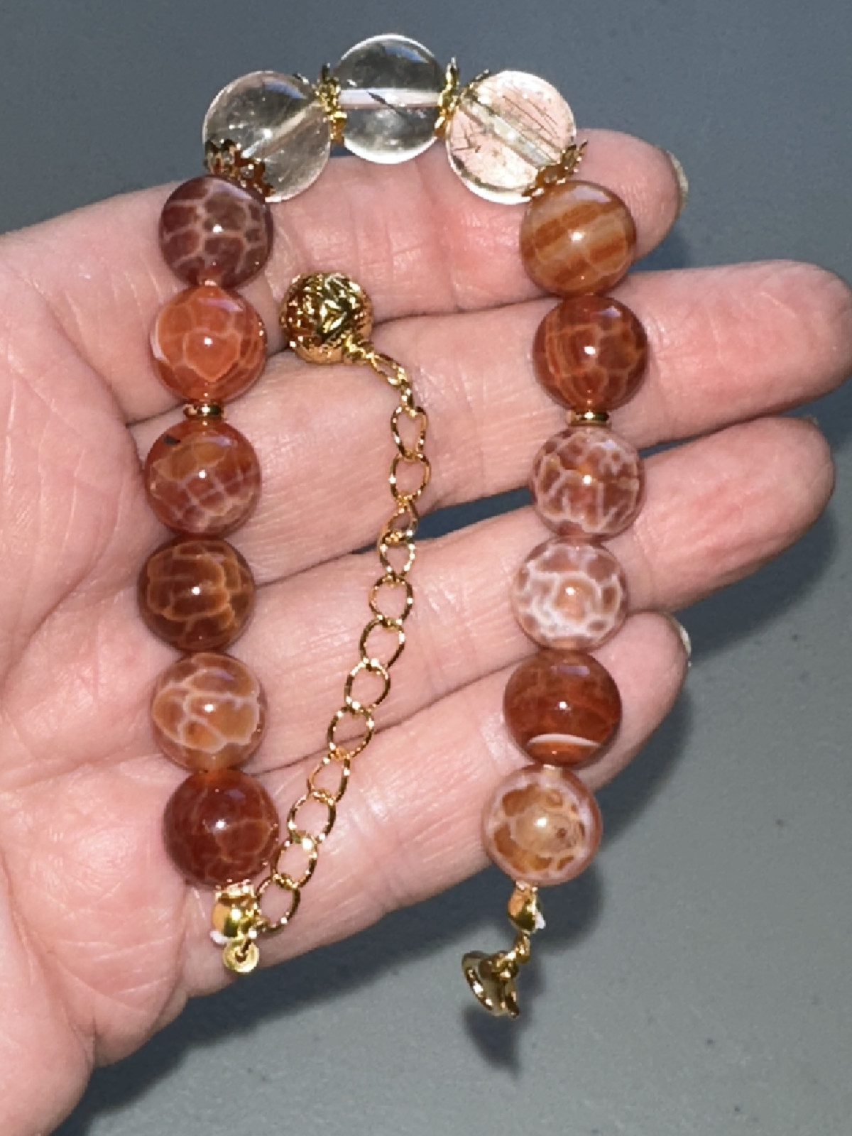 Gold Rutile Quartz/Botswana Agate 11mm,Adjustable Bracelet,Metaphysical,Jewelry