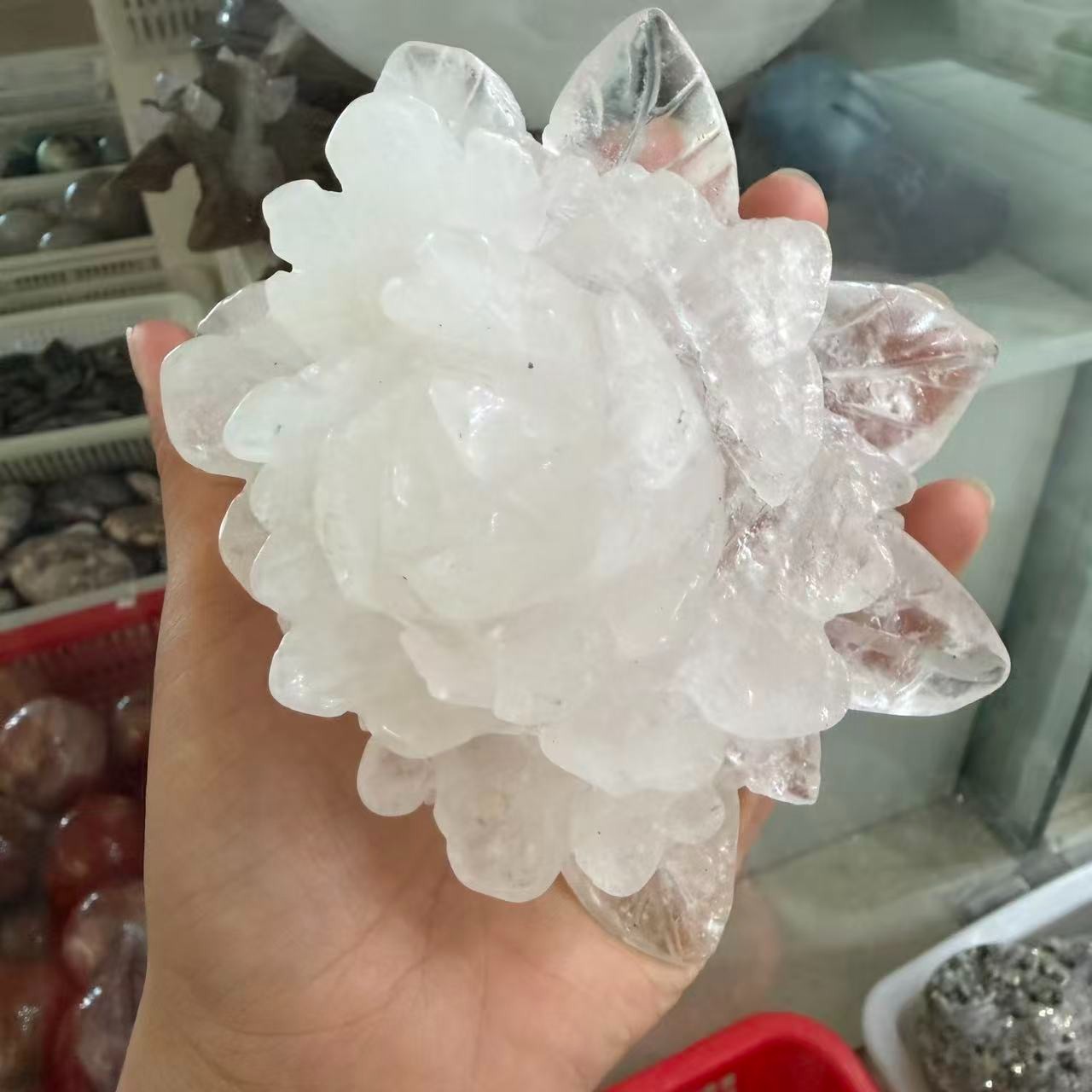 1pc Natural White Quartz Carved Crystal Flower Skull Reiki Healing Decor Gift