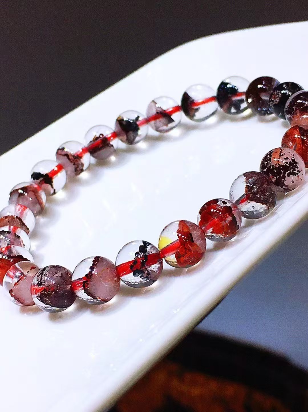 Natural Red Phantom Quartz Round Crystal Beads Women Lady Stretch Bracelet 7mm