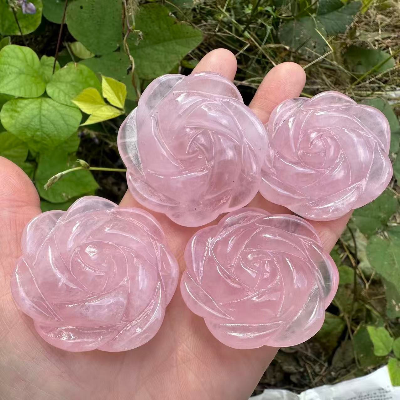2″ Natural Pink Rose Quartz Carved Rose Flowers Crystal reiki Healing 1pc