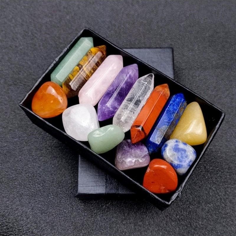 14pcs/box Natural Stone 7 Chakra Points Crystal Pillar Set Colorful Diy Necklace