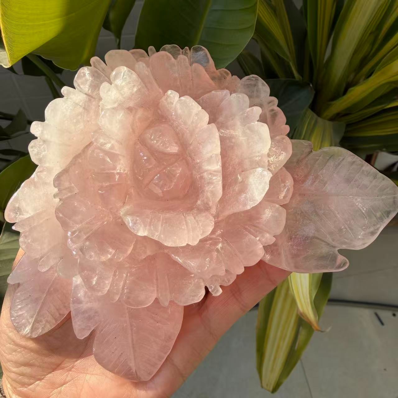 1pc Natural rose quartz Carved Flower Skull Crystal Reiki Healing Decor Gift