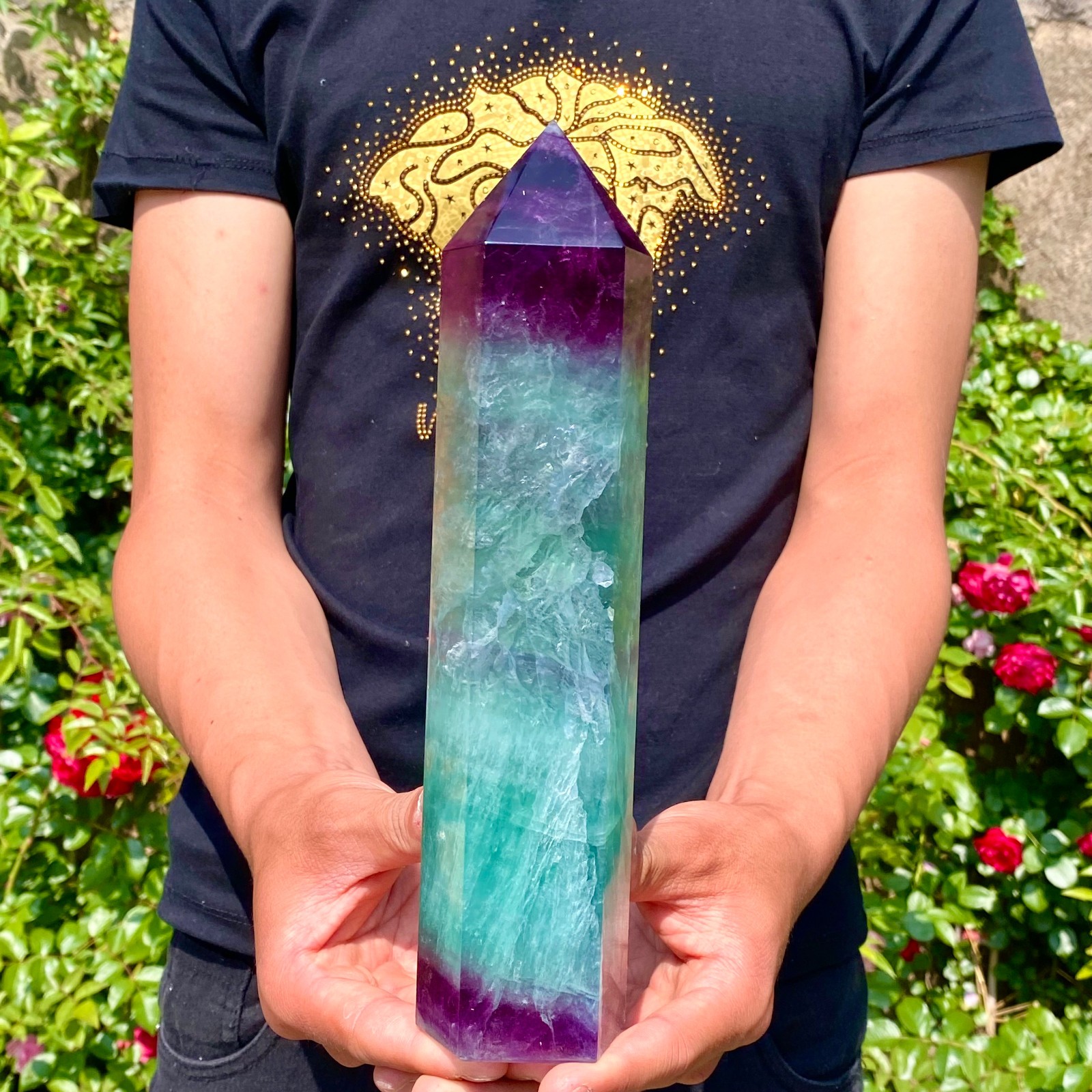 3.5LB Natural Rainbow Fluorite Quartz Healing Stone Crystal Point Wand Obelisk