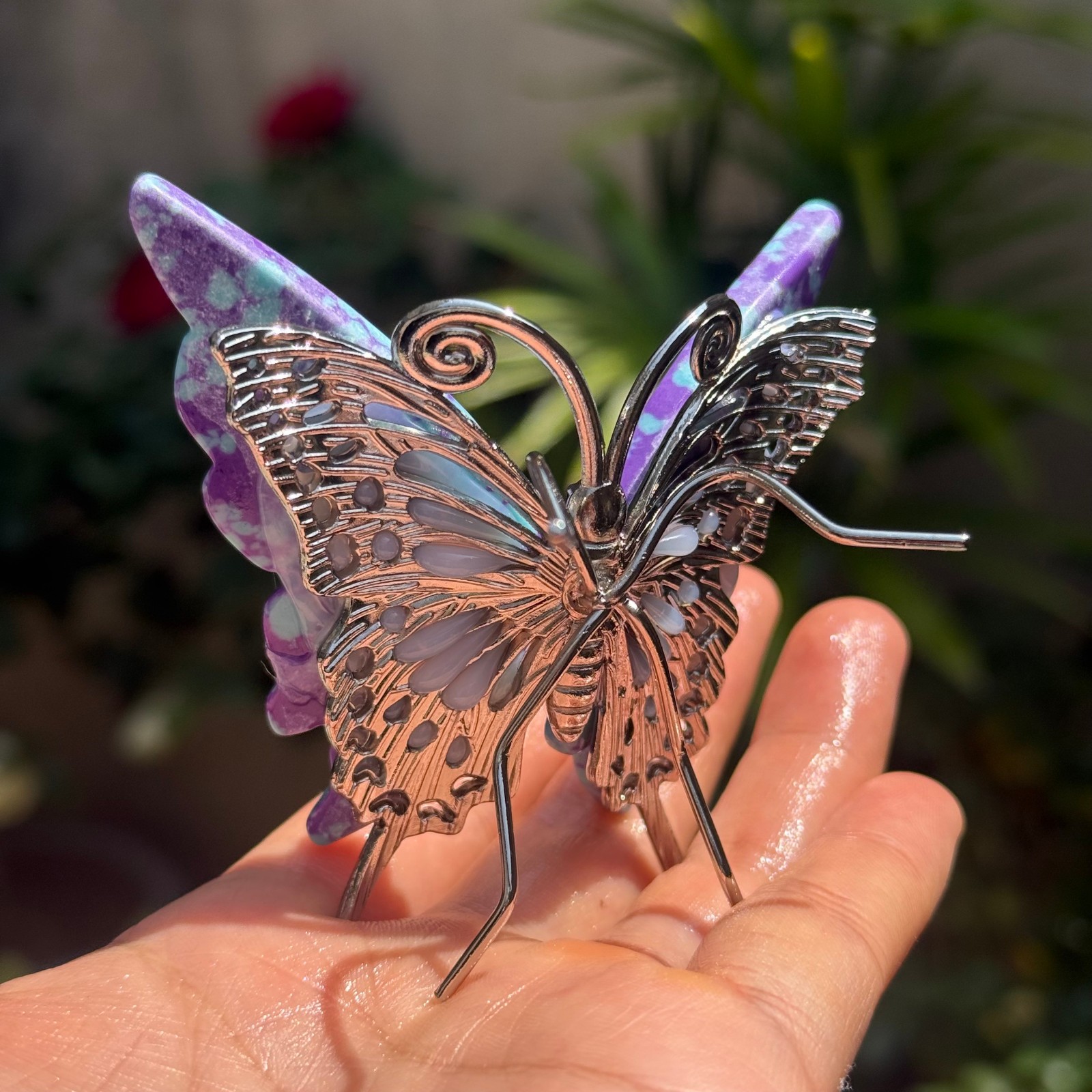 3.6″ hand carved unknown Butterfly Reiki Crystal Skull Decor gift 1pc