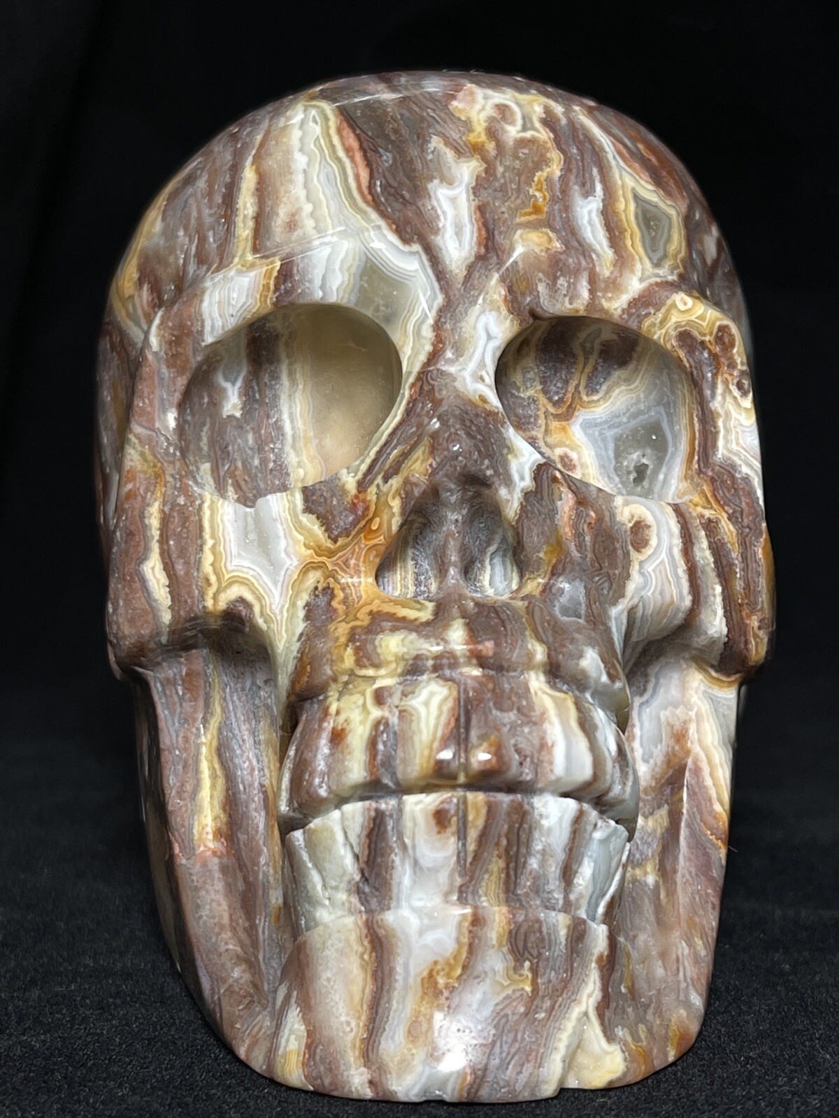 1.92LBS CRAZY LAGUNA LACE AGATE SKULL – Carving Red Orange Crystal Statue