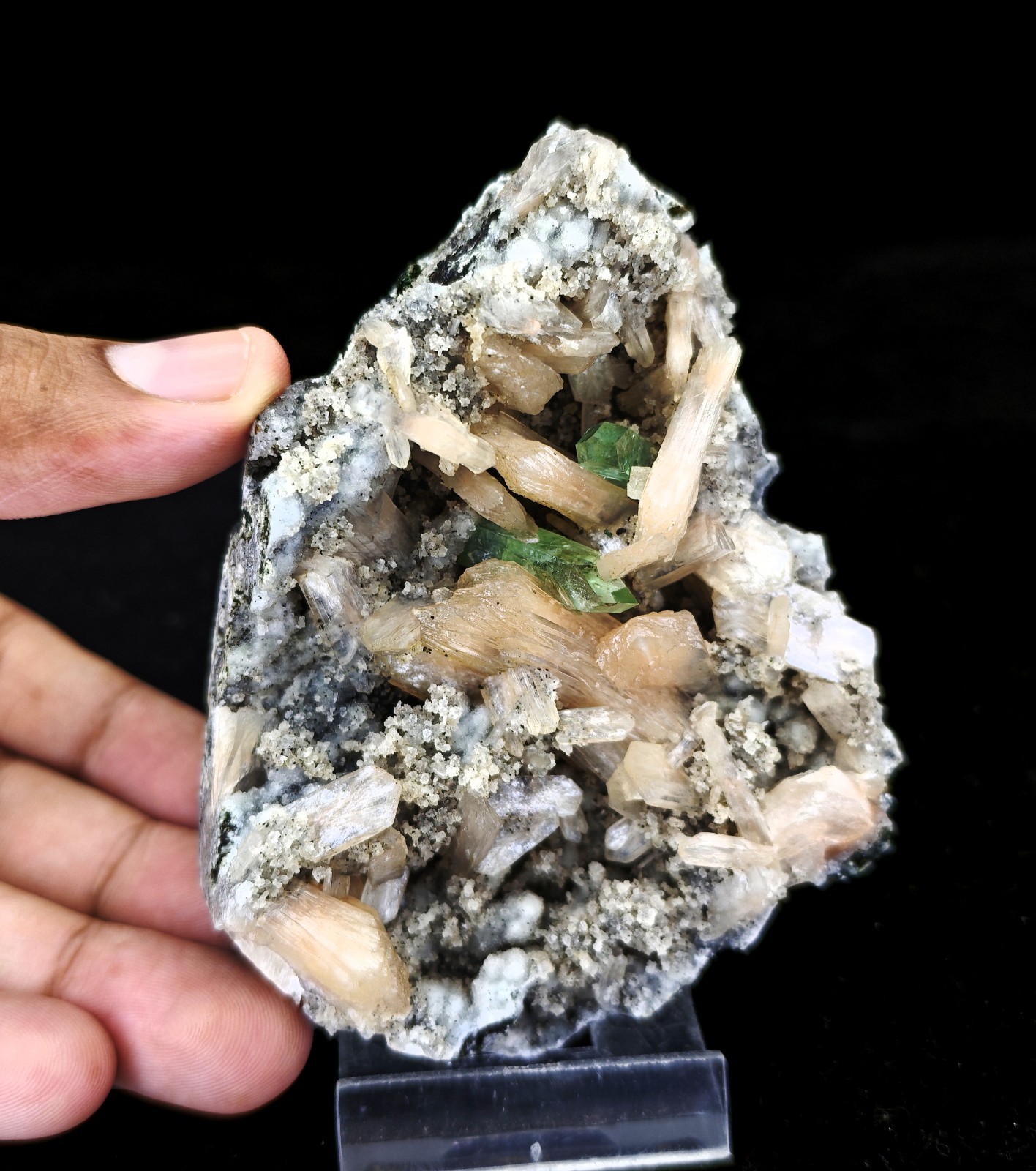 Natural Pointed Green Apophyllite & Stilbite Minerals (Lot Of 2 Items) #S61