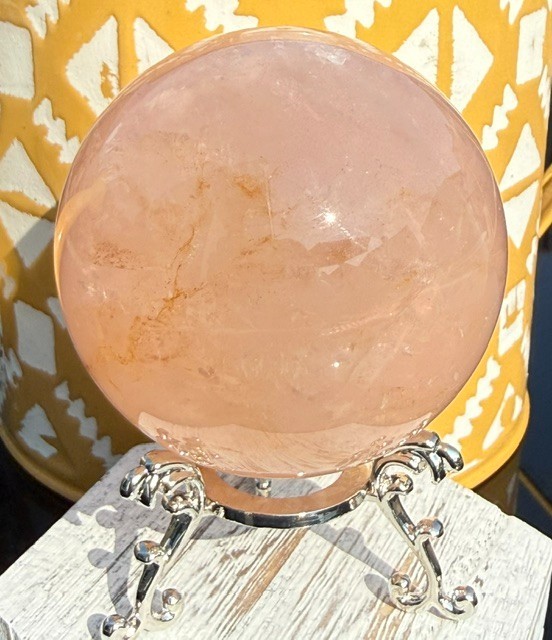 Rose Quartz Sphere with Asterism, Rainbows and Golden Healer K249