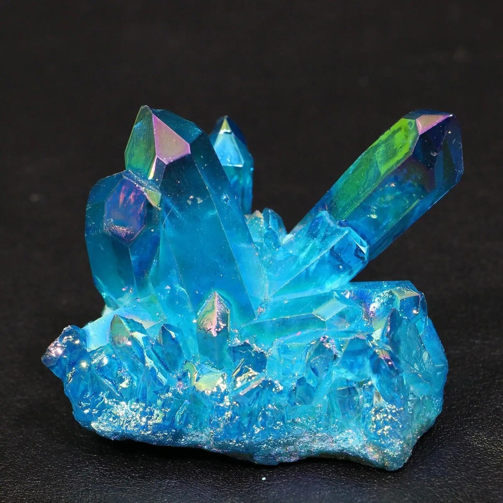 80-100g Titanium Aura Blue Crystal Stone Rainbow Healing Cluster Rock Decor Gift