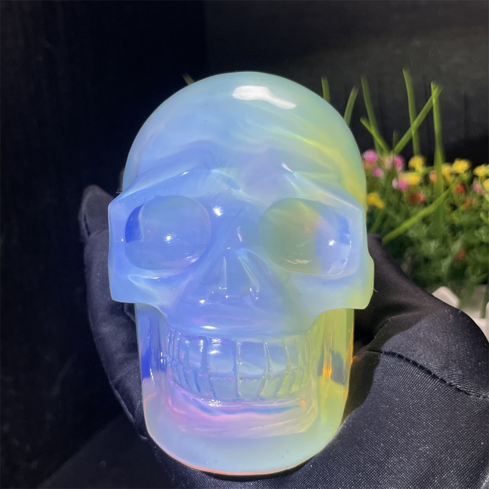 1.9LB 3.9″ Natural Opalite Skull Crystal Quartz Reiki Gift Mineral Decor Healing