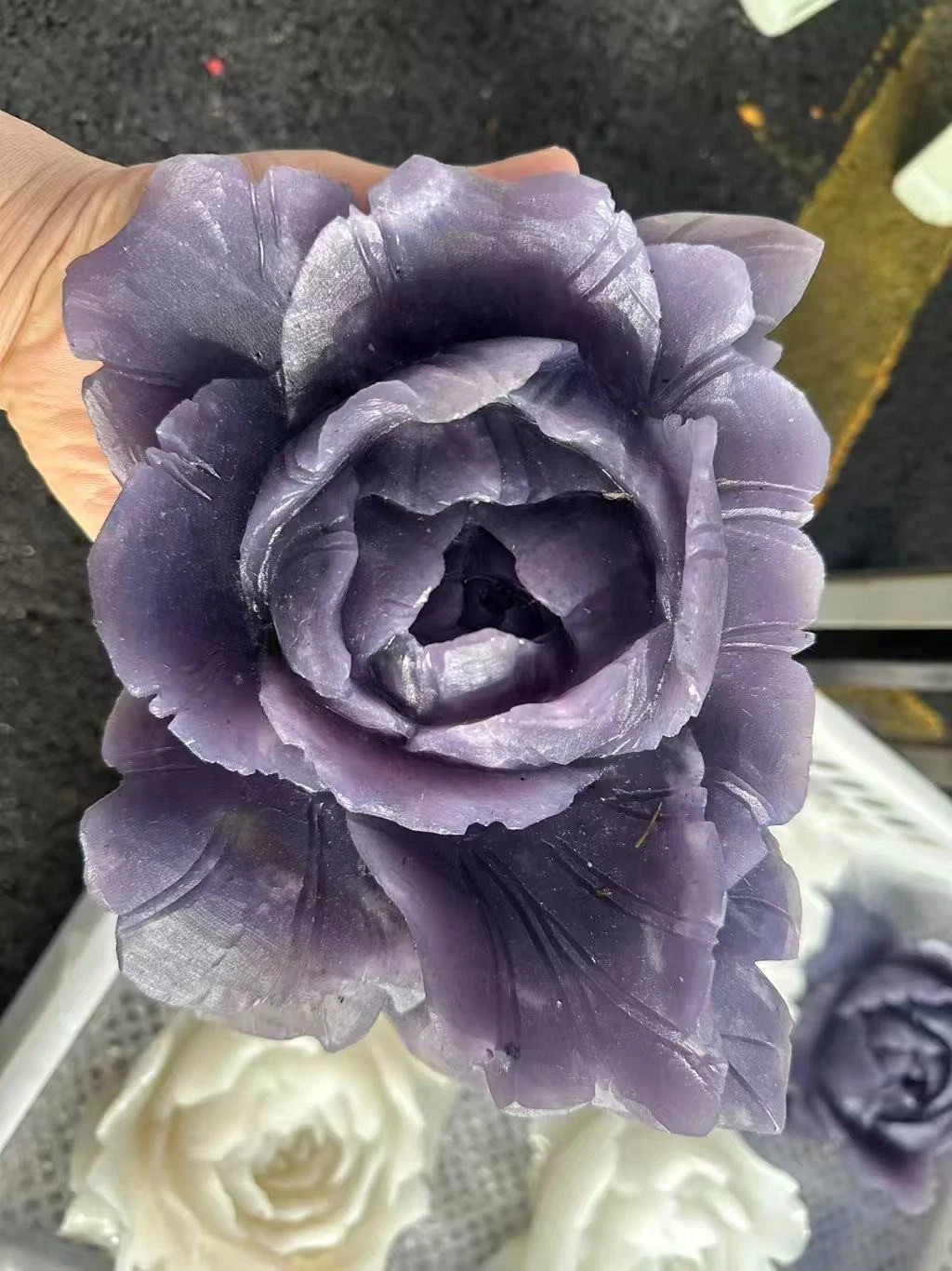 1pc Natural Lepidolite Quartz Carved Crystal Flower Skull Reiki Healing Decor